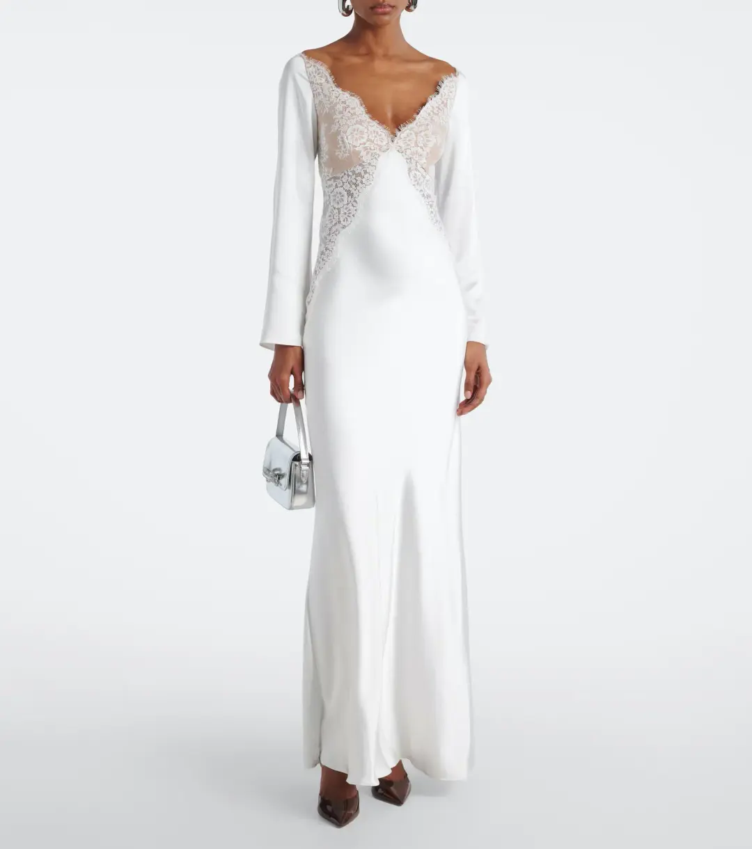 Self-Portrait x Christopher Kane Lace Trimmed Satin Gown White Size 10 for rent on The Volte - main image