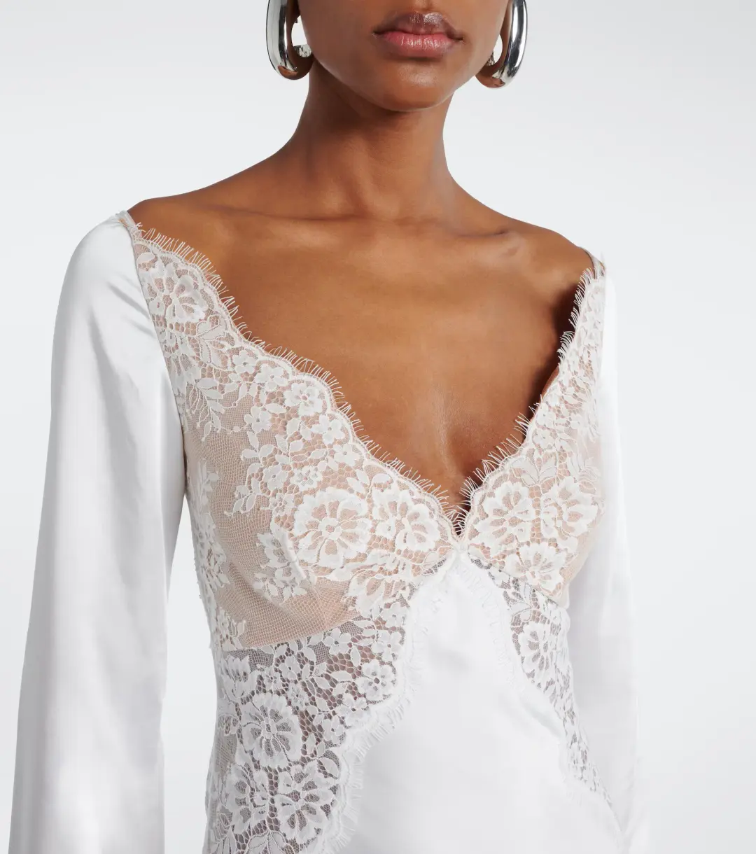 Self-Portrait x Christopher Kane Lace Trimmed Satin Gown White Size 10 for rent on The Volte - main image