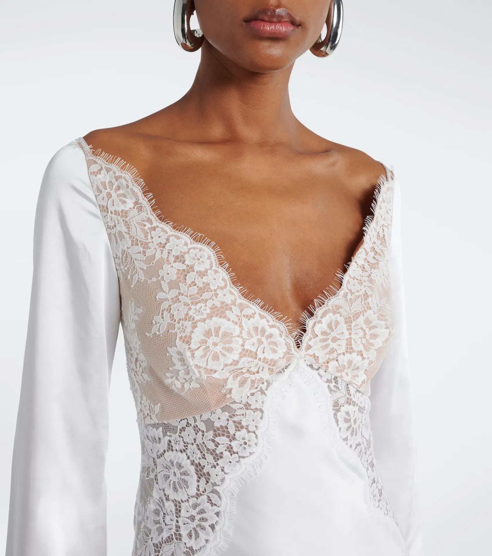 Self-Portrait x Christopher Kane Lace Trimmed Satin Gown White Size 10 - Image 3