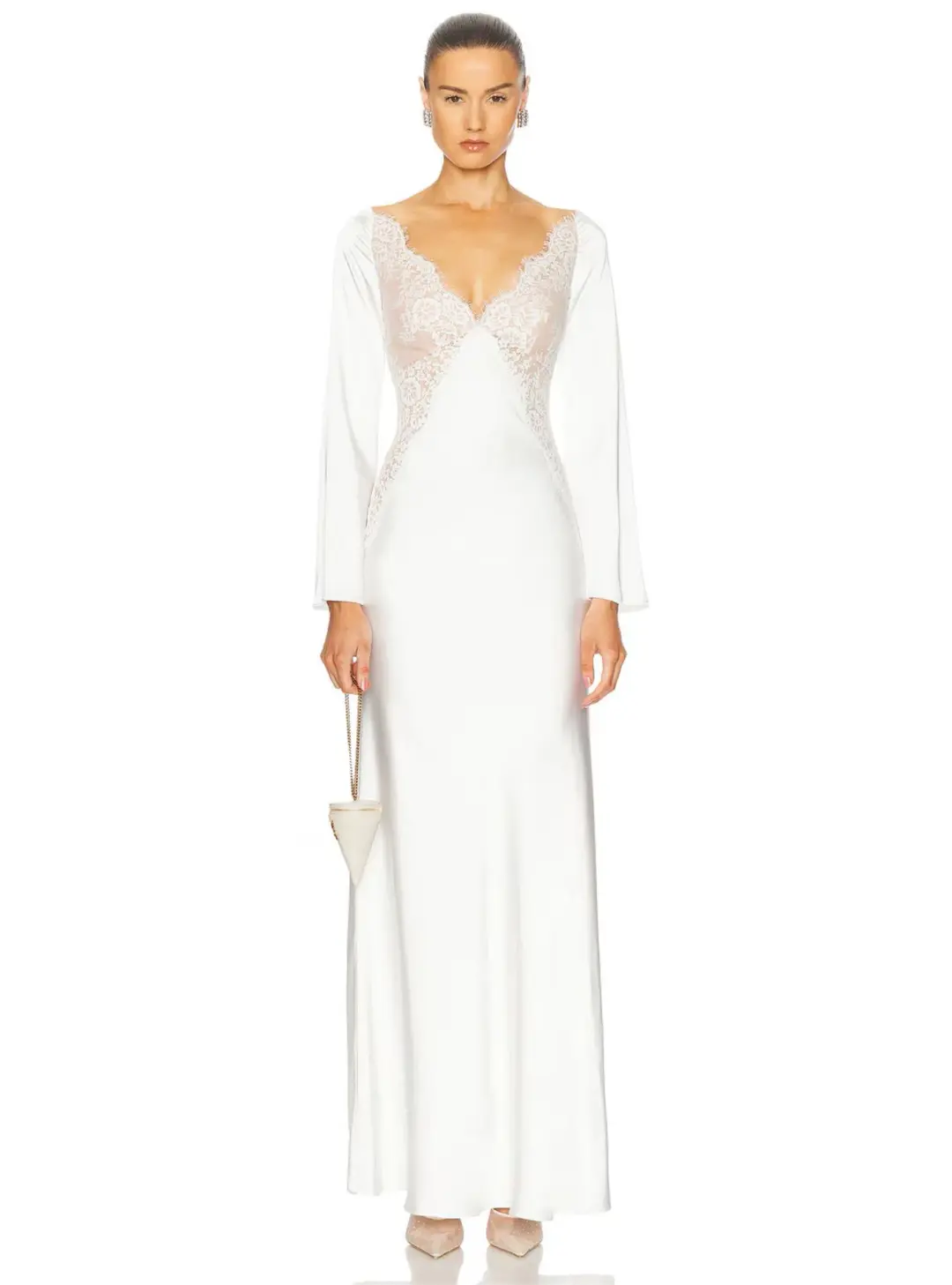 Self-Portrait x Christopher Kane Lace Trimmed Satin Gown White Size 10 for rent on The Volte - main image