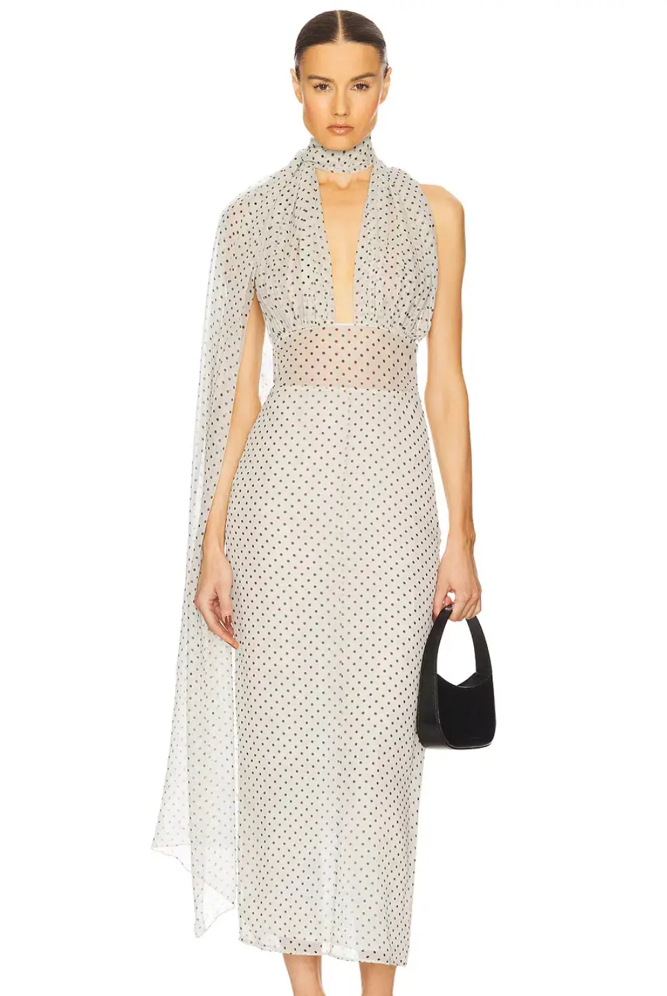 Helsa The Scarf Silk Chiffon Midi Dress Polka Dot Size 6 - Image 1