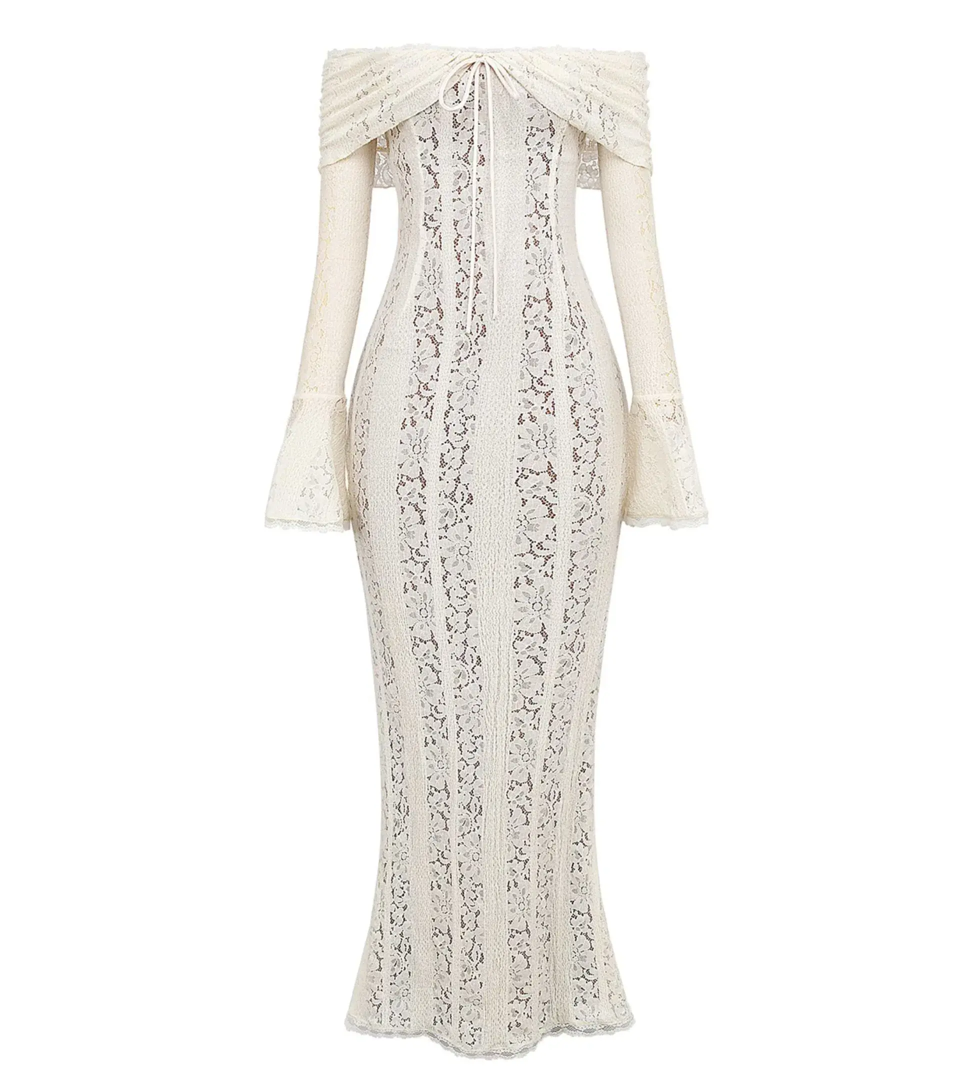 House of CB Belle Vintage Cream Floral Lace Off Shoulder Maxi Dress - Size L / AU 8-10 - Image 3