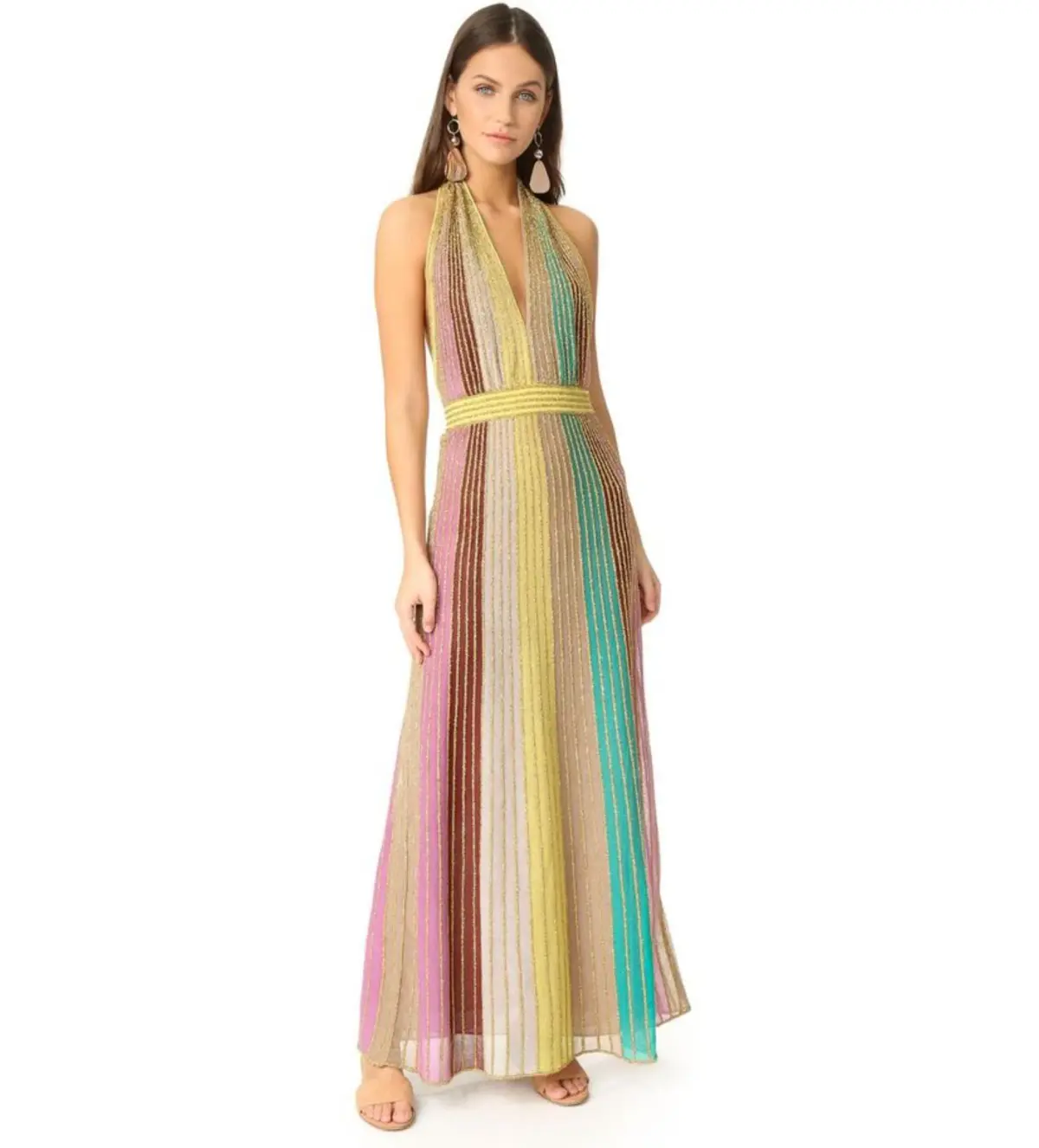 Missoni Striped Lurex Halter Maxi Dress Size AU 12 - Image 1