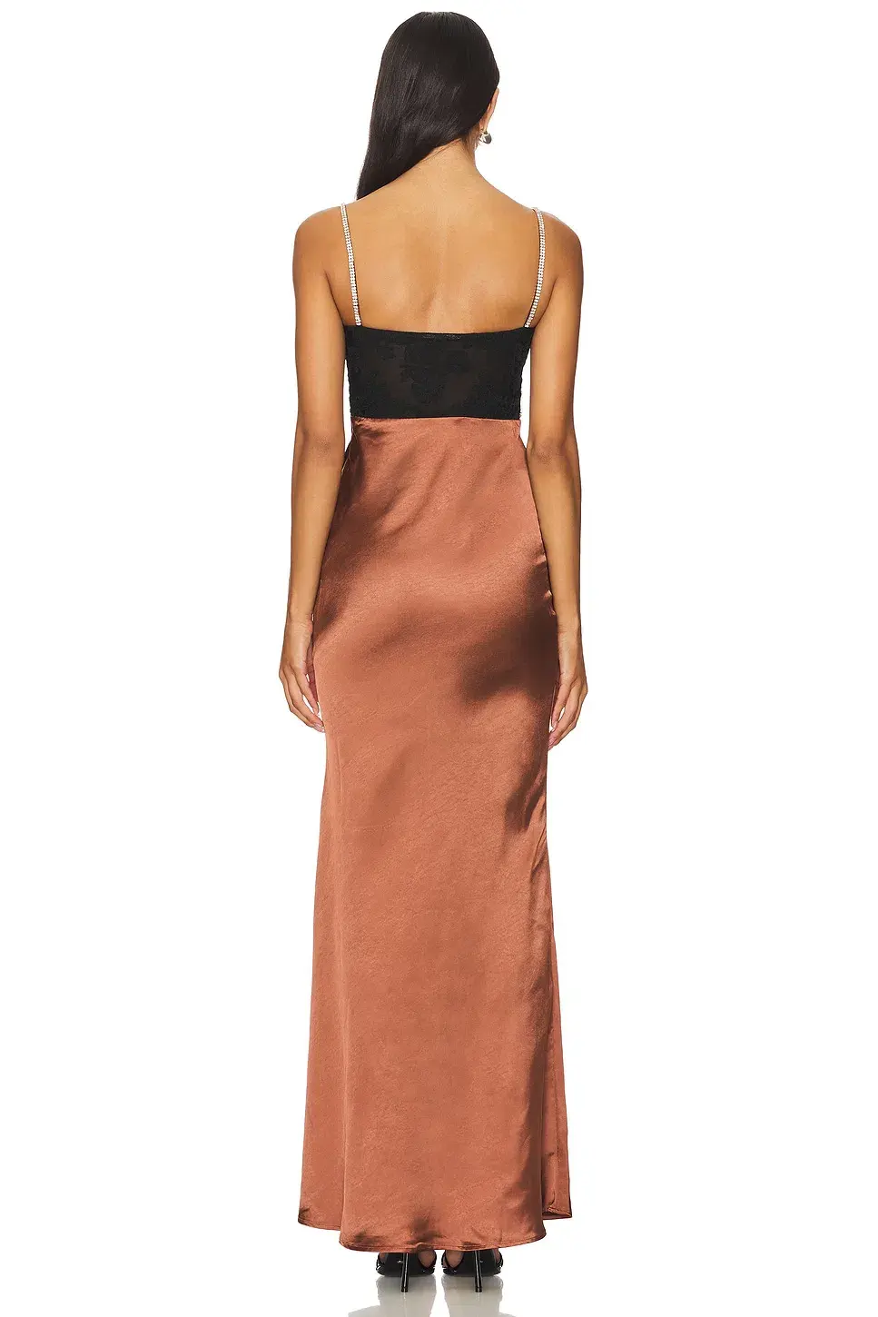 Self-Portrait Satin Diamante Maxi Dress Brown Size 8 for rent on The Volte - main image
