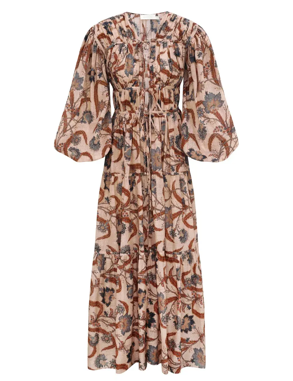Zimmermann Ascension Tie Billow Maxi Dress Blue Indienne Floral Size 3/Au 14 - Image 3