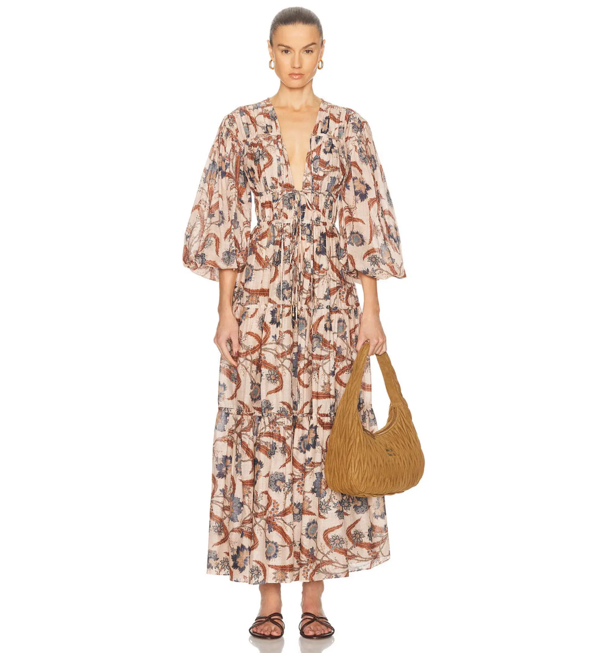 Zimmermann Ascension Tie Billow Maxi Dress Blue Indienne Floral Size 3/Au 14 - Image 1