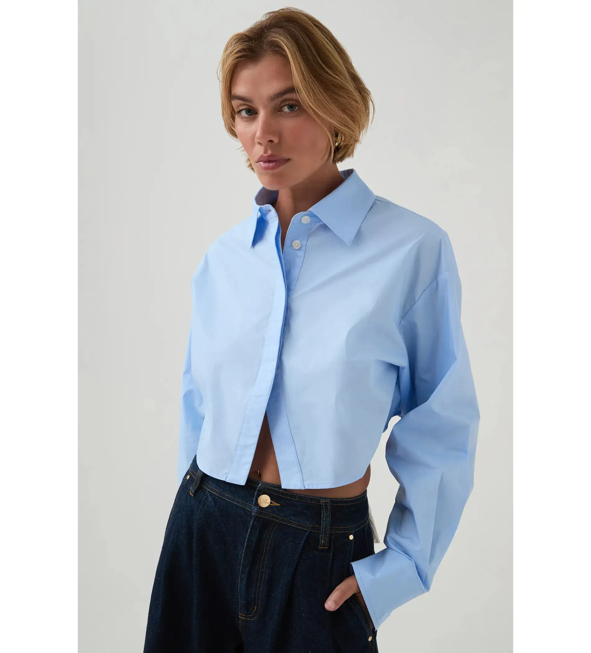 Aje Havana Cropped Shirt Cornflower Blue Size 12 - Image 3