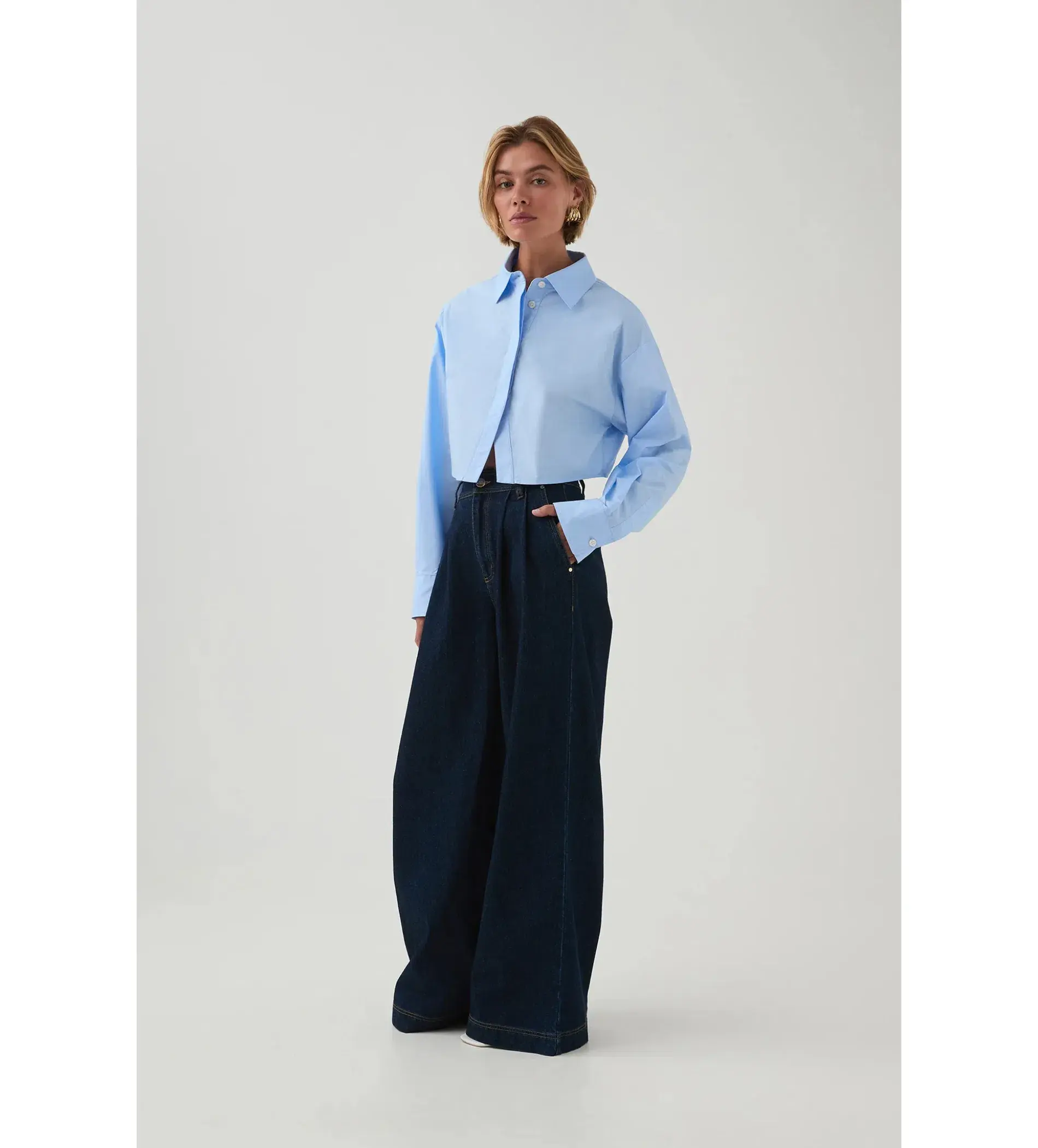 Aje Havana Cropped Shirt Cornflower Blue Size 12 - Image 2
