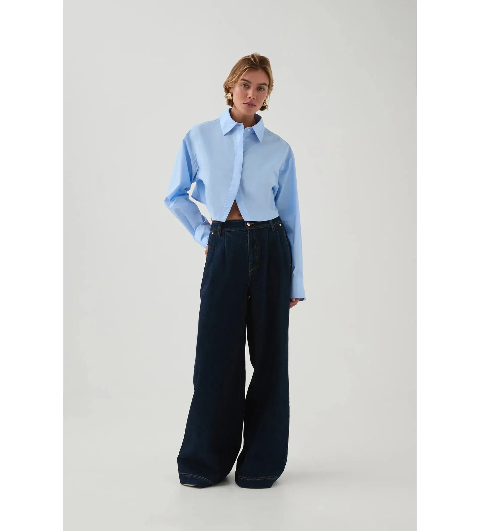 Aje Havana Cropped Shirt Cornflower Blue Size 12 - Image 1