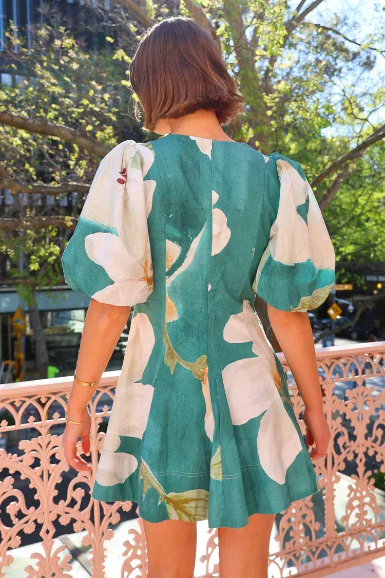 By Nicola Wavy Mini Dress Pine Green Floral Size AU 8  - Image 3