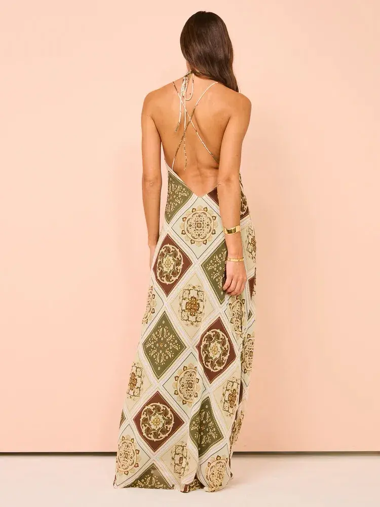 Hansen and Gretel Pagan Slip Dress Evergreen Tile Size AU 8 for rent on The Volte - main image