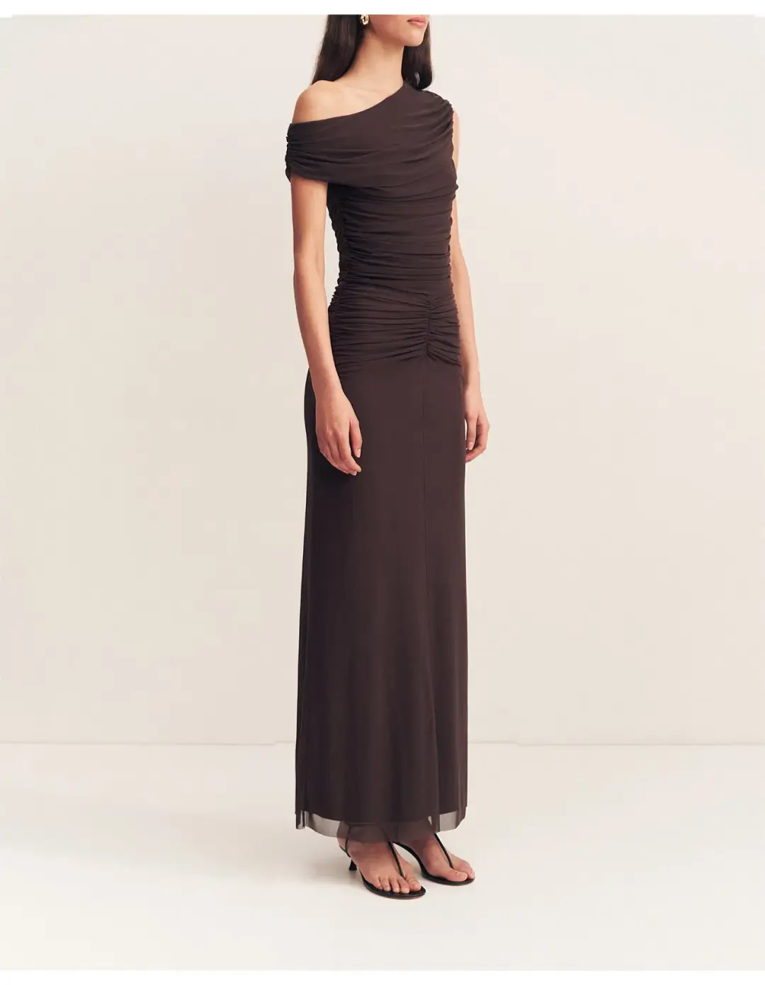 Shona Joy Mira Off Shoulder Maxi Dress Chocolate Brown Size 6 for rent on The Volte - main image