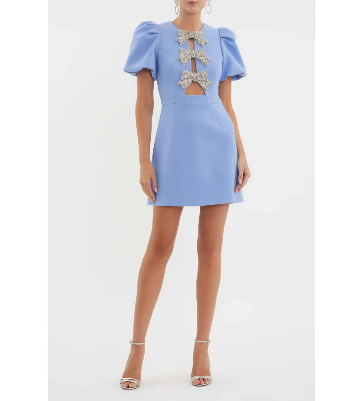 Rebecca Valance Juliana Puff Sleeve Mini Dress in Blue Size AU 4 - Image 4