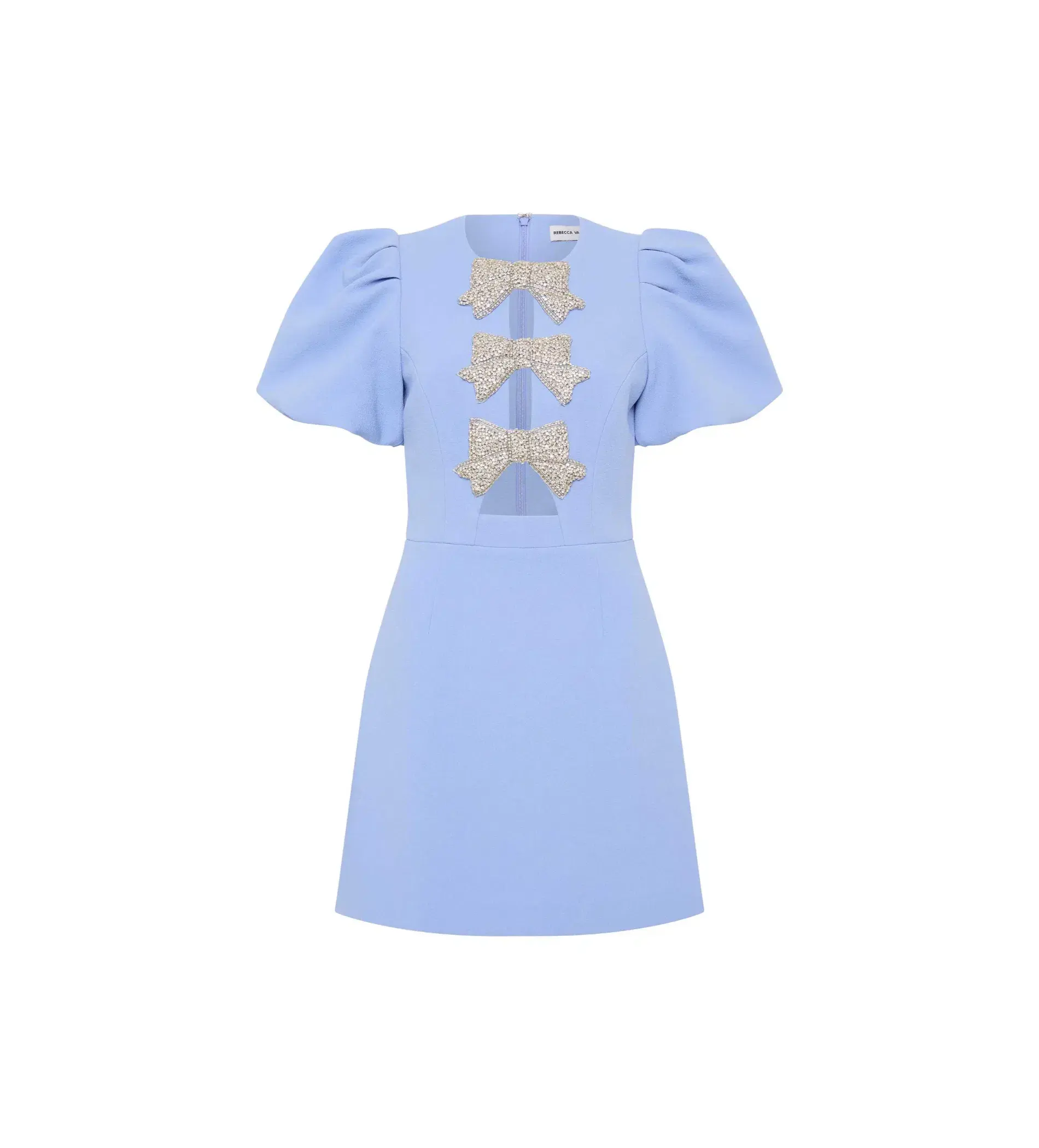 Rebecca Valance Juliana Puff Sleeve Mini Dress in Blue Size AU 4 - Image 6