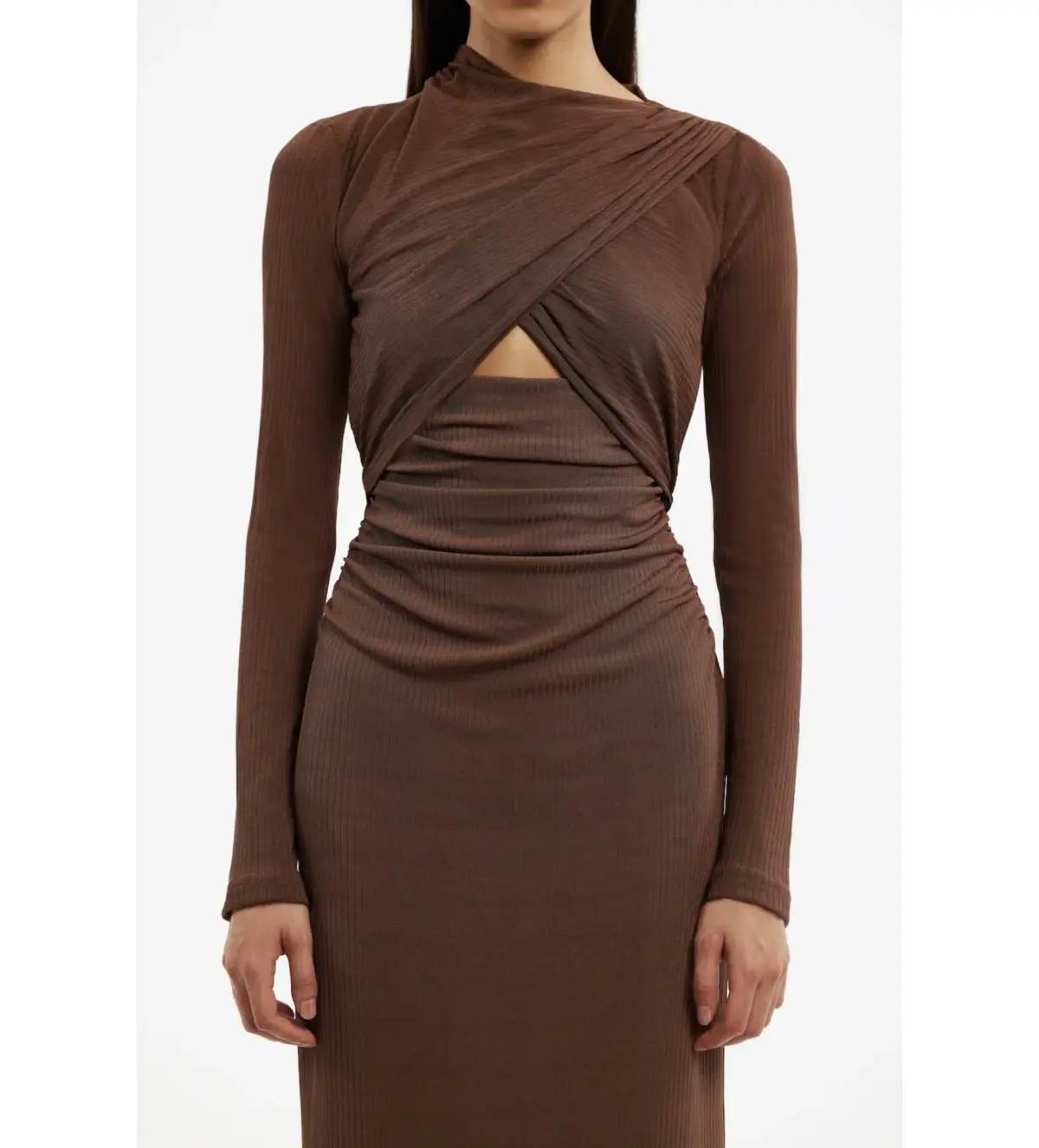 Significant Other Gabriana Long Sleeve Midi Dress in Brown Size AU 10 - Image 4