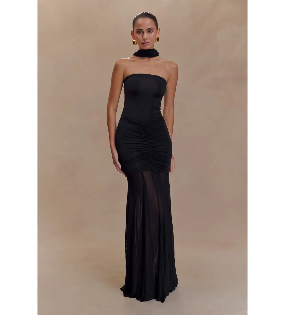 Meshki Caspian Slink Mesh Off Shoulder Maxi Dress Black Size 8 for rent on The Volte - main image