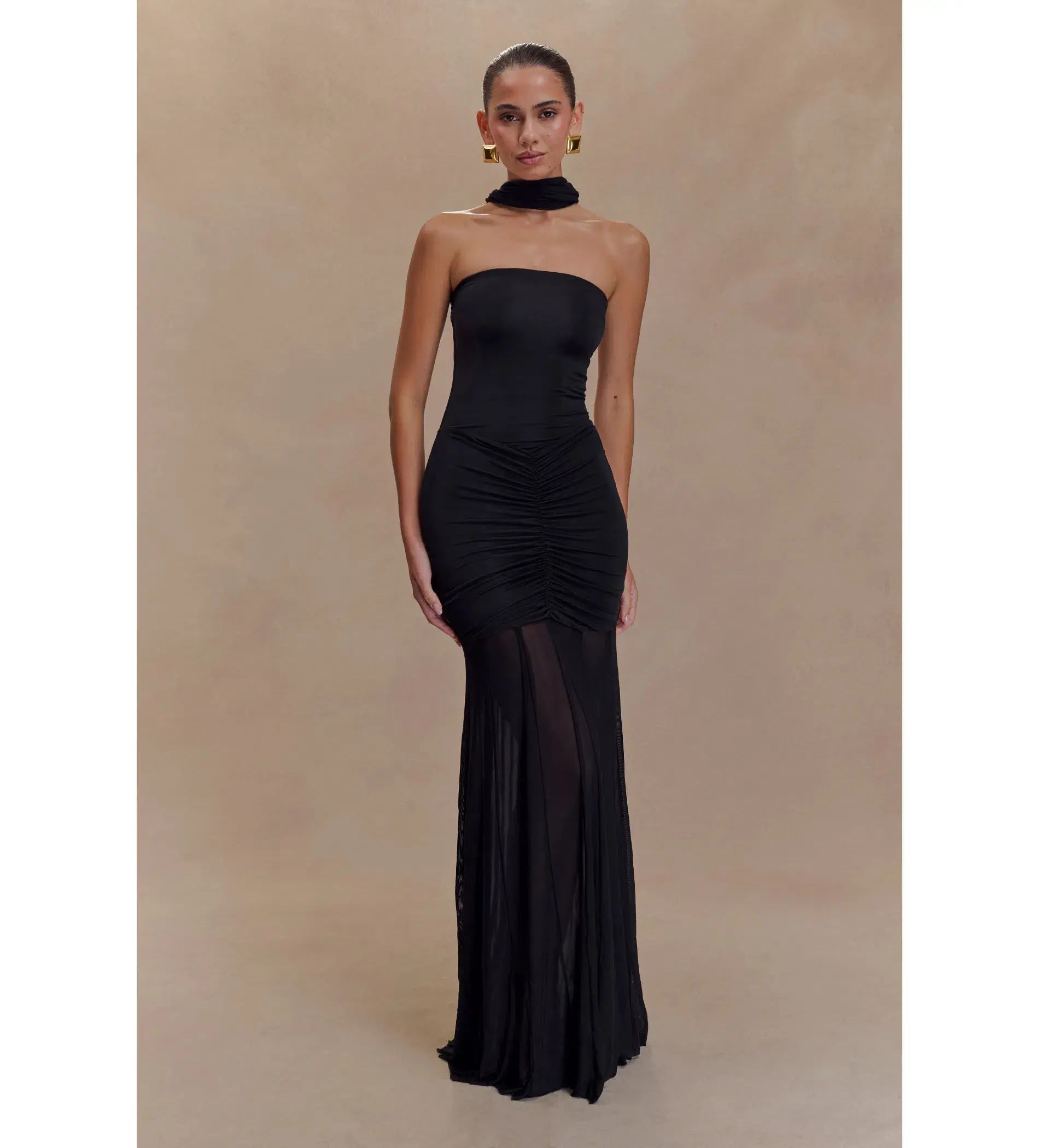 Meshki Caspian Slink Mesh Off Shoulder Maxi Dress Black Size 8 - Image 4