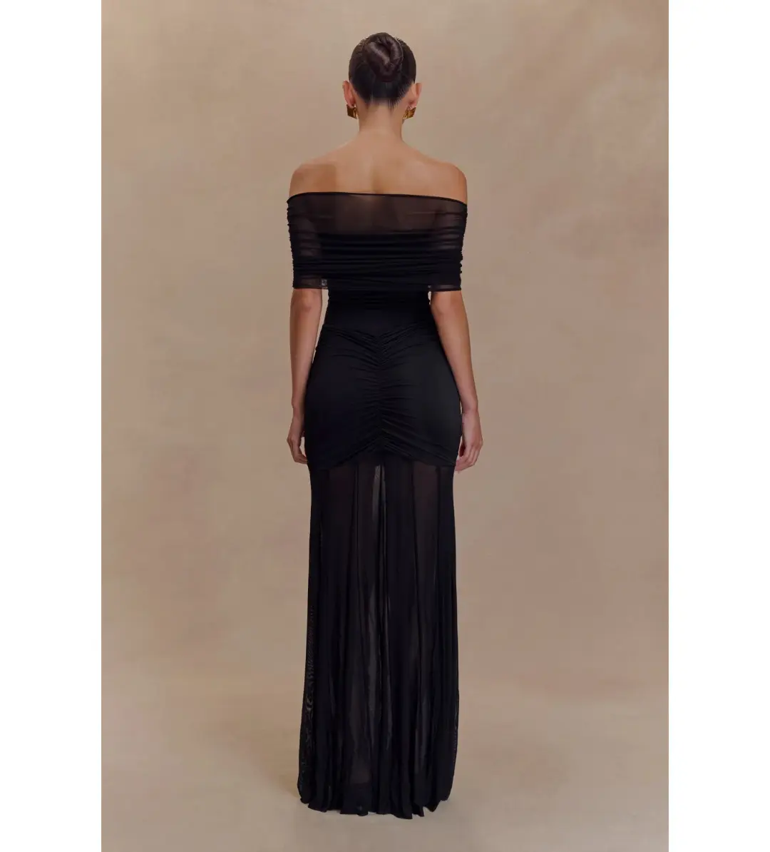 Meshki Caspian Slink Mesh Off Shoulder Maxi Dress Black Size 8 for rent on The Volte - main image