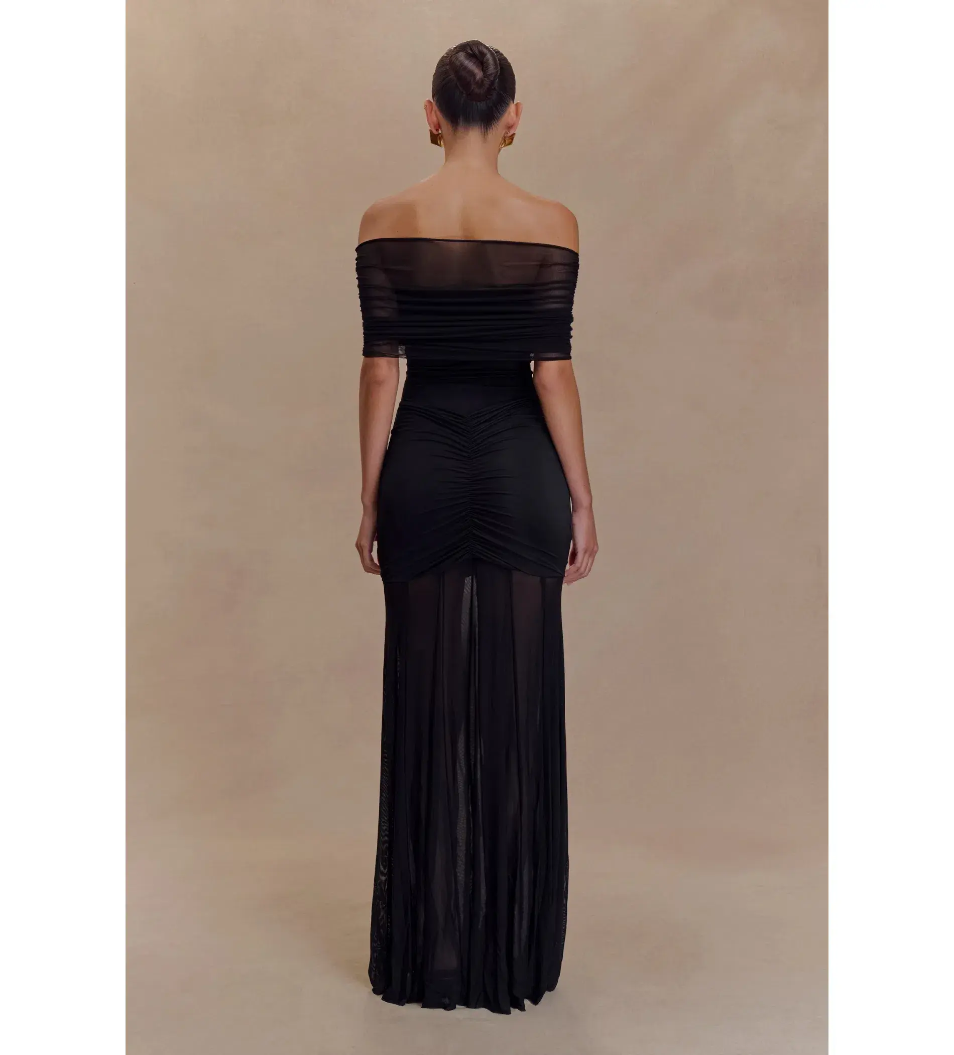 Meshki Caspian Slink Mesh Off Shoulder Maxi Dress Black Size 8 - Image 5