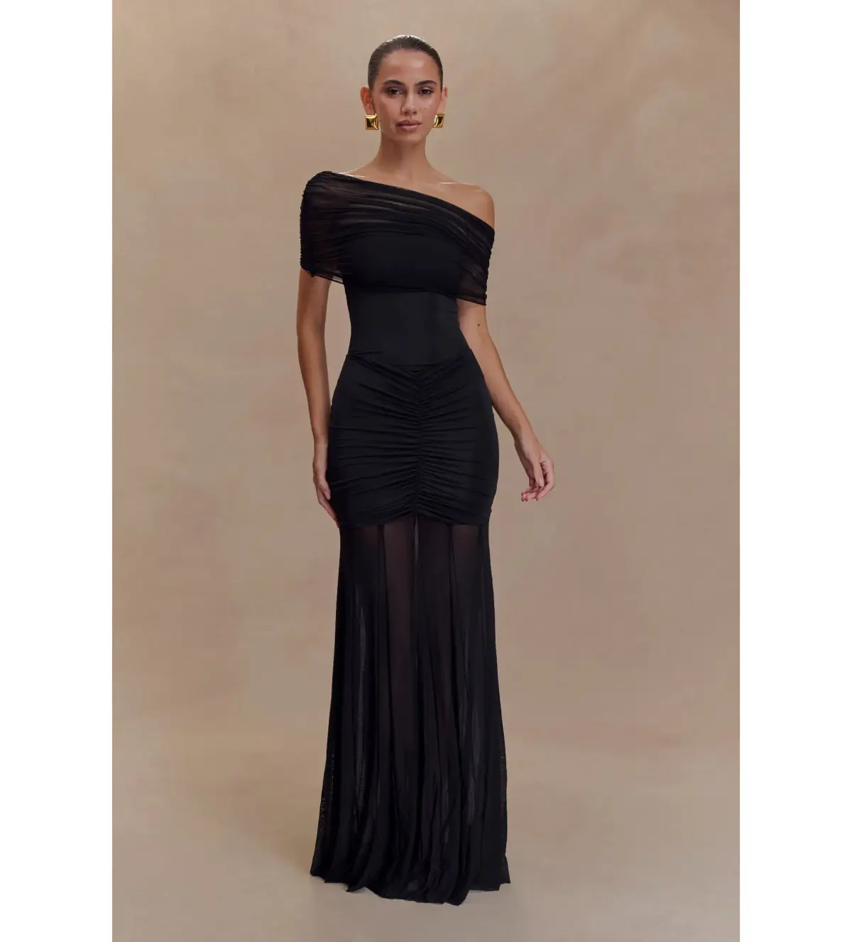Meshki Caspian Slink Mesh Off Shoulder Maxi Dress Black Size 8 - Image 2