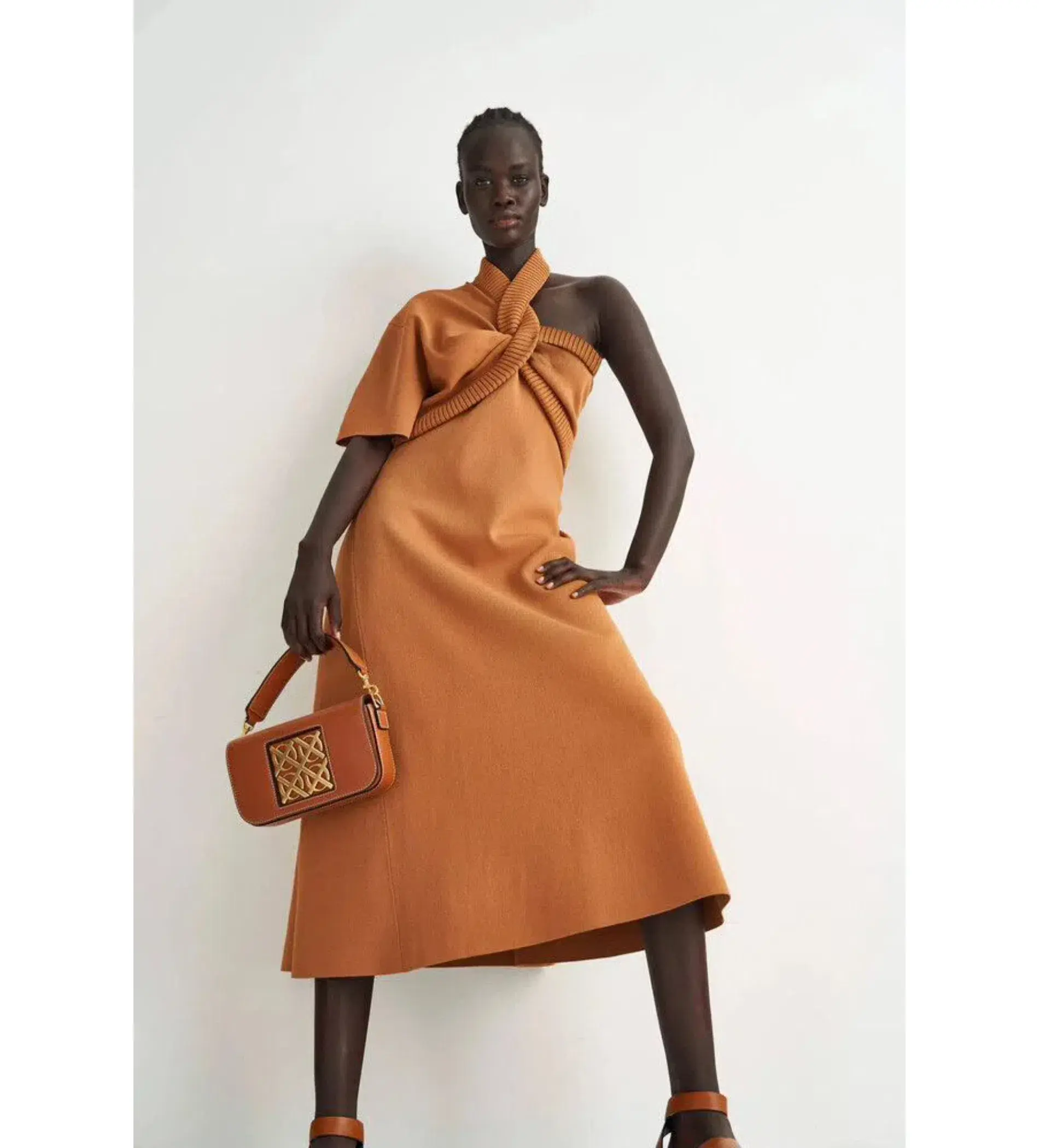  Oroton Asymptomatic Knit One Shoulder Midi Dress Toffee Size XS/AU 6 - Image 3