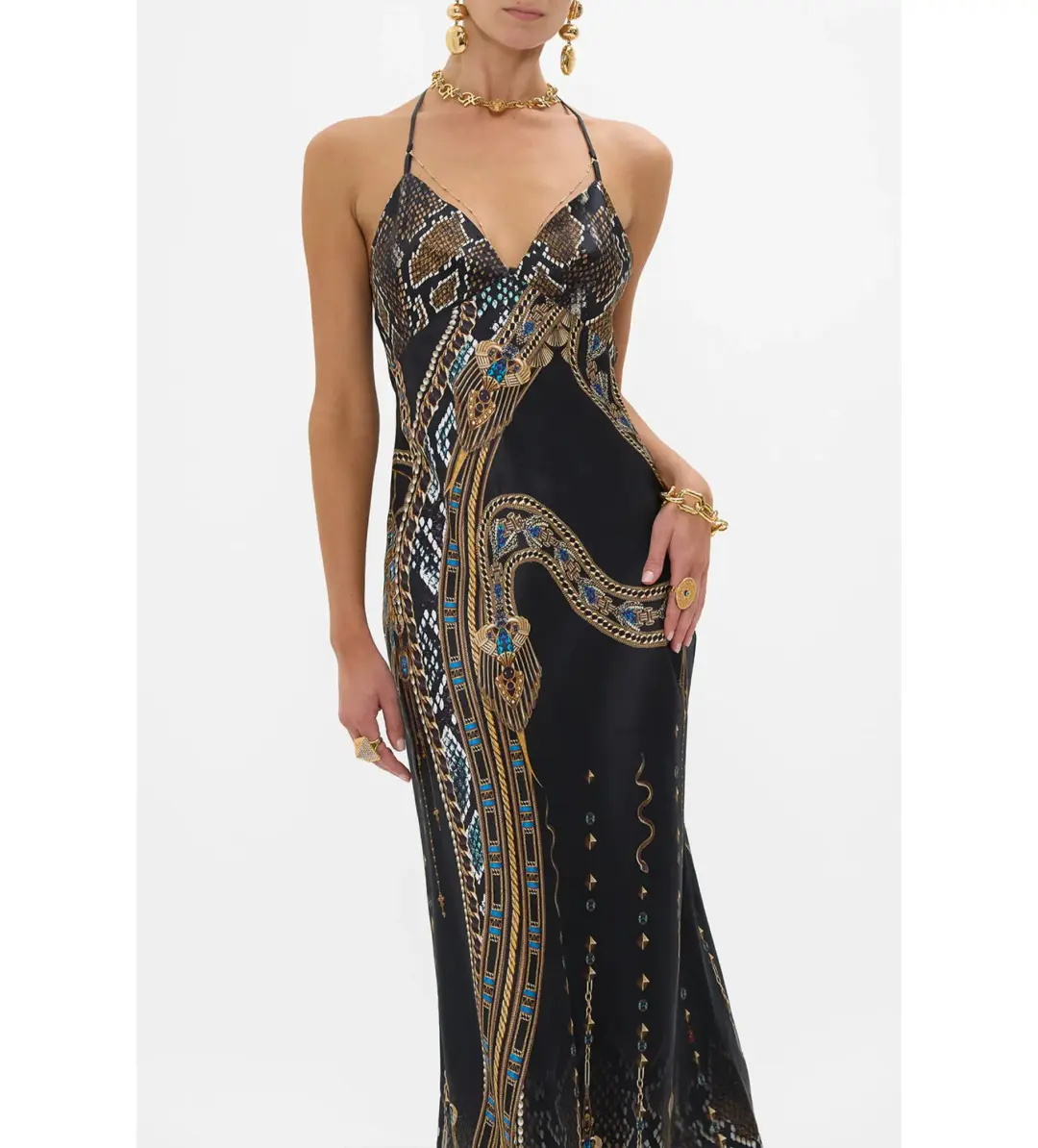Camilla Chain Detail Slip Dress in Call Me Cleopatra Size  for rent on The Volte - main image