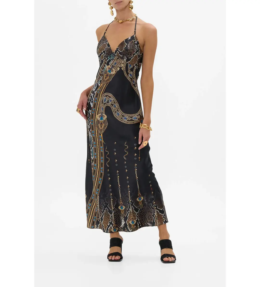 Camilla Chain Detail Slip Dress in Call Me Cleopatra Size  for rent on The Volte - main image