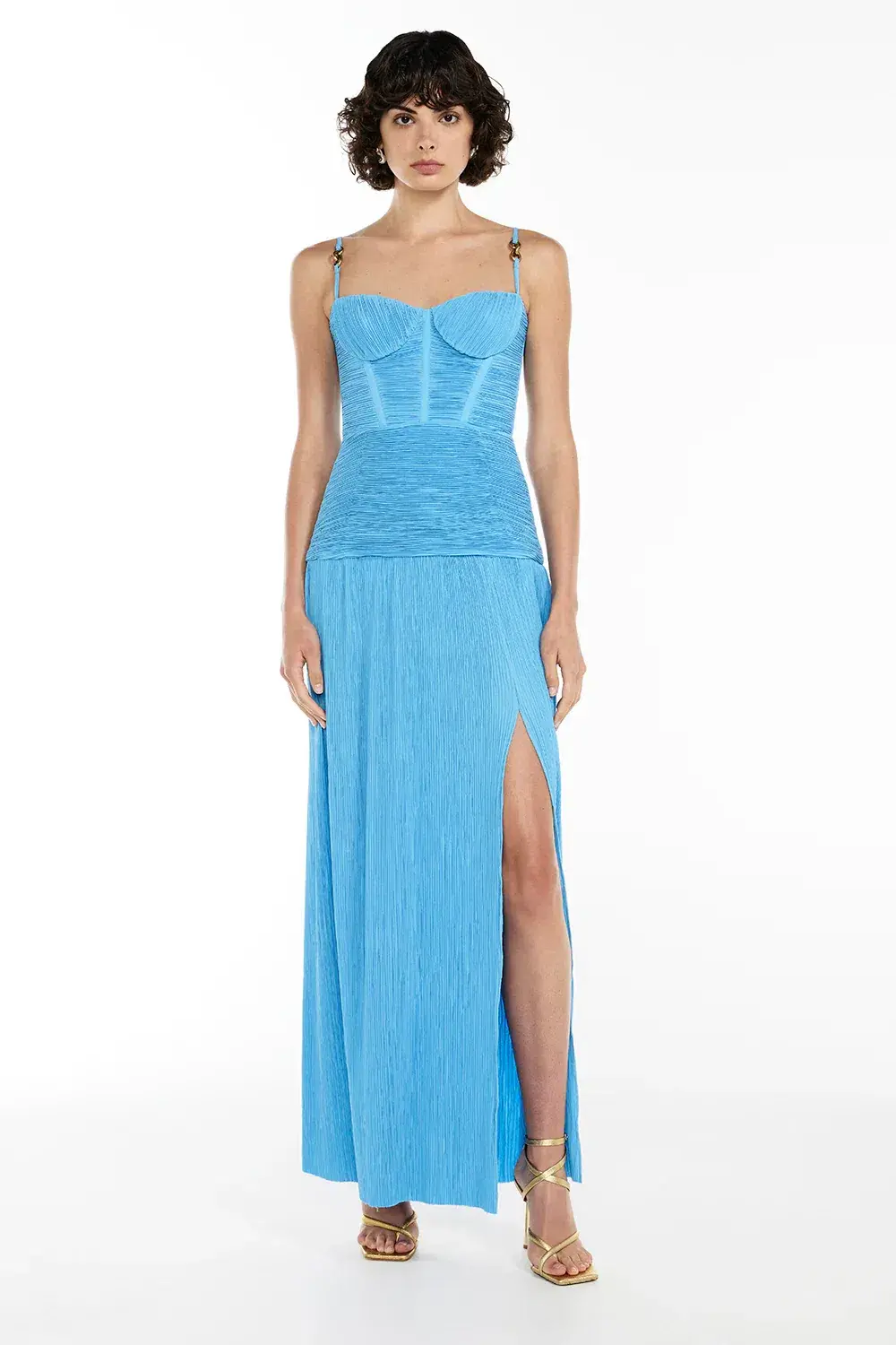 Manning Cartell Double Time Pleat Maxi Dress Cerulean Blue Size 8 - Image 1