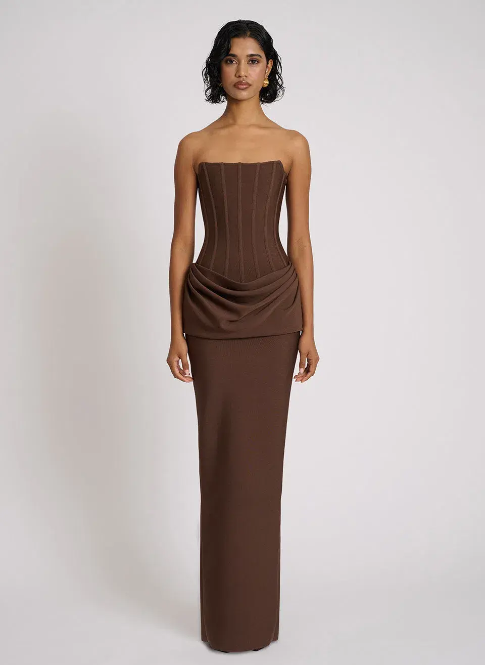 Eliya The Label Hilda Full Length Gown Chocolate Brown Size 8 for rent on The Volte - main image