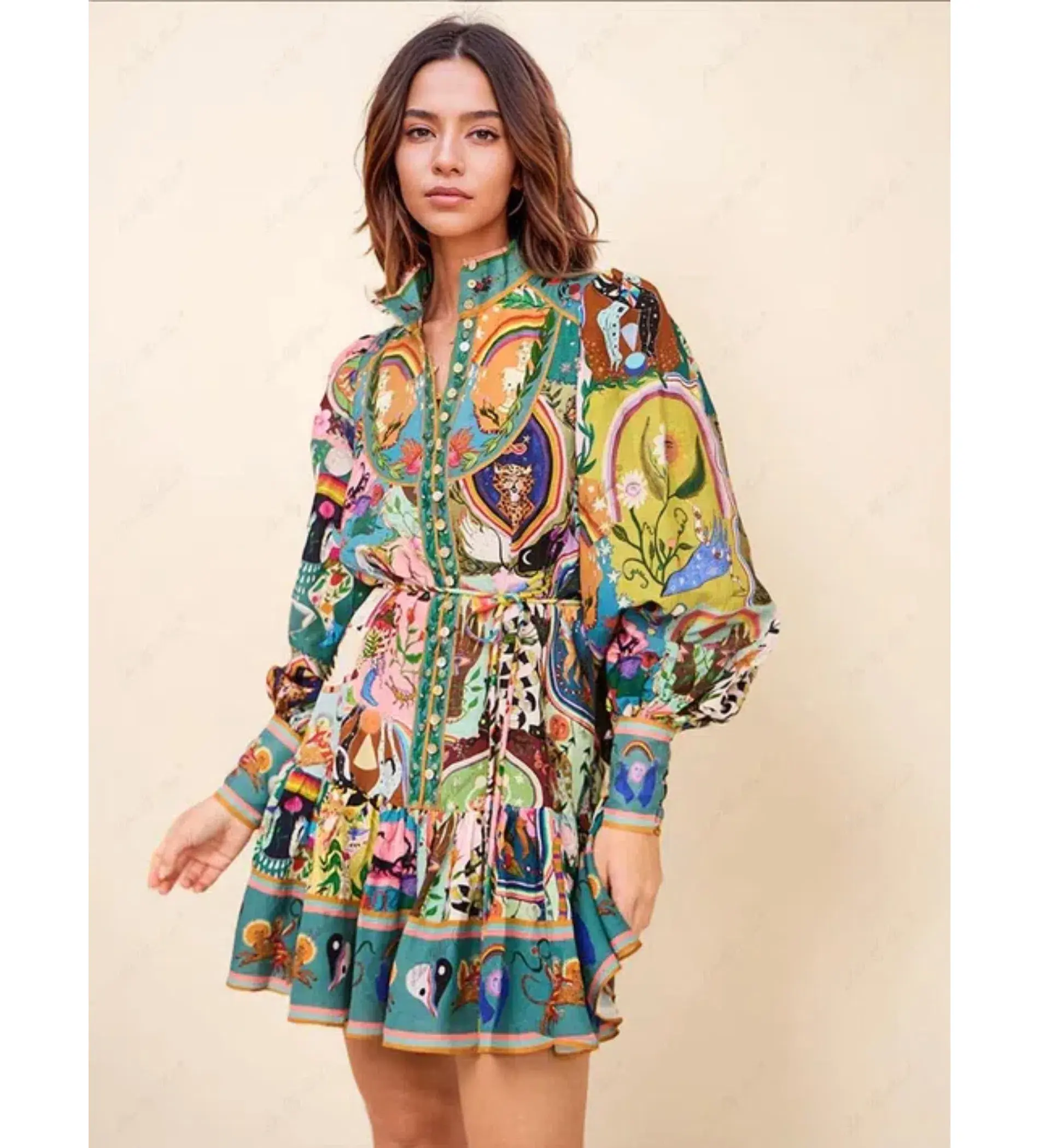 Alemais Evergreen Mini Dress In Multi Print Size 10 - Image 1