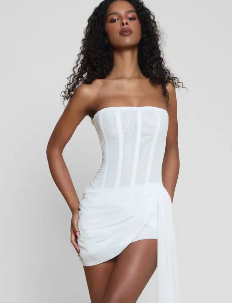 LEAU Mira Mesh Corset Dress in White Size 8 - Image 2
