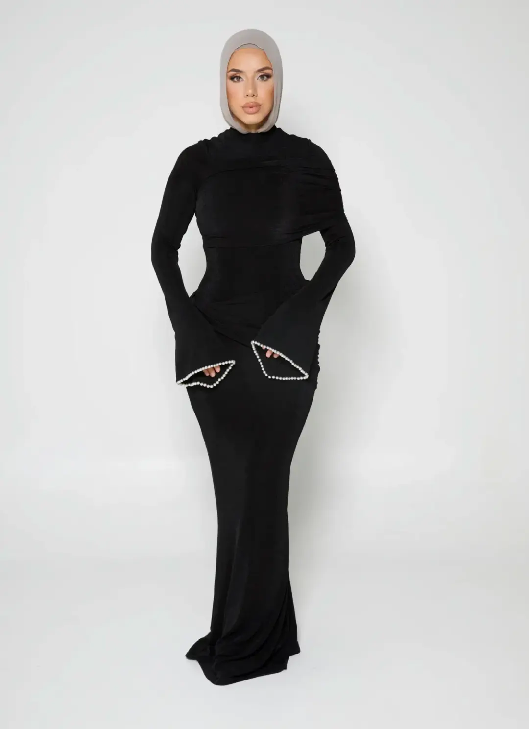 Alaía Muse Luna Pearl Sleeve Maxi Dress Black Size S / AU 8 for rent on The Volte - main image
