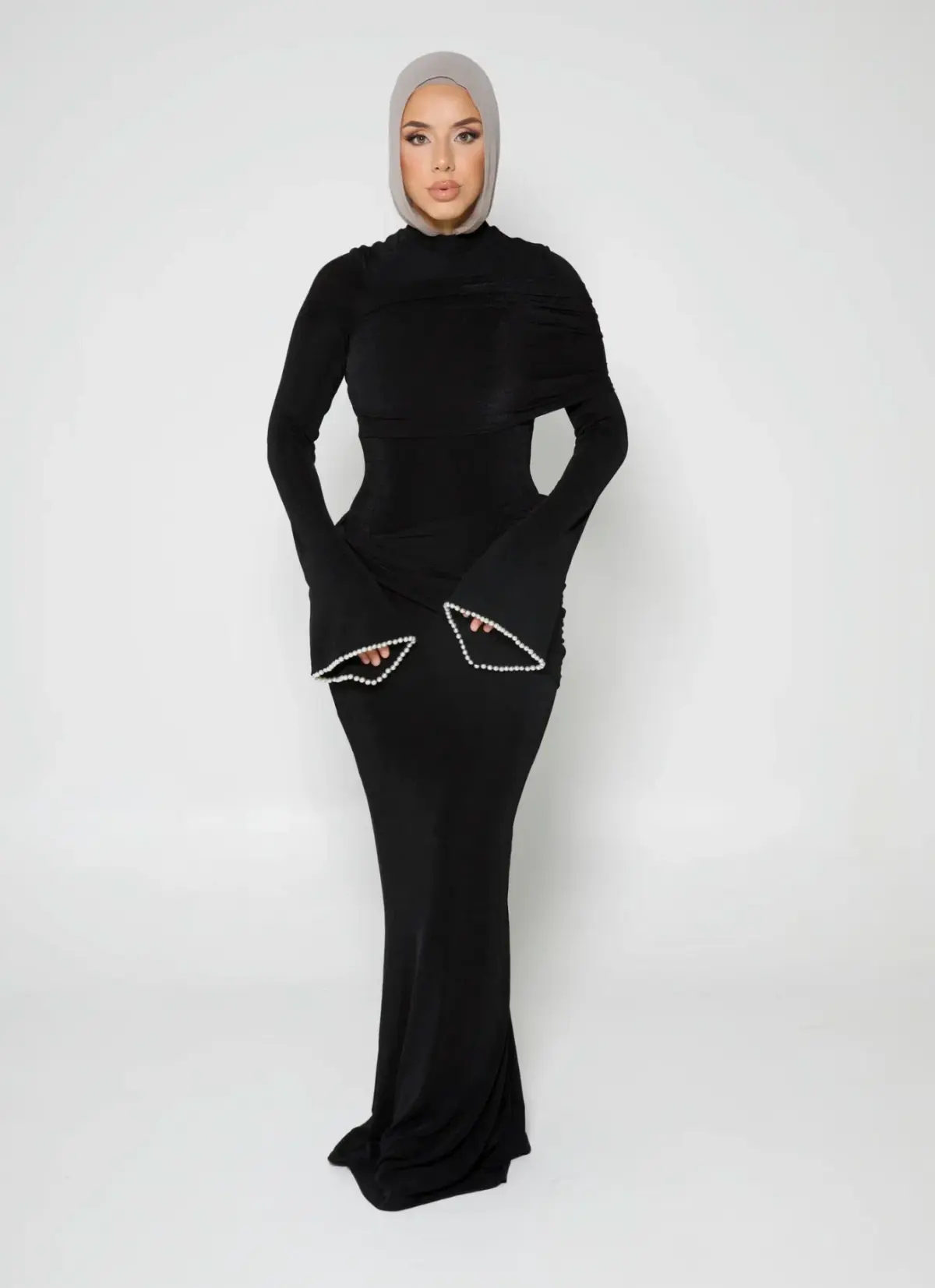 Alaía Muse Luna Pearl Sleeve Maxi Dress Black Size S / AU 8 - Image 1
