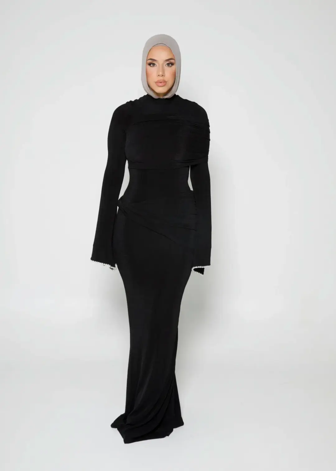Alaía Muse Luna Pearl Sleeve Maxi Dress Black Size S / AU 8 for rent on The Volte - main image