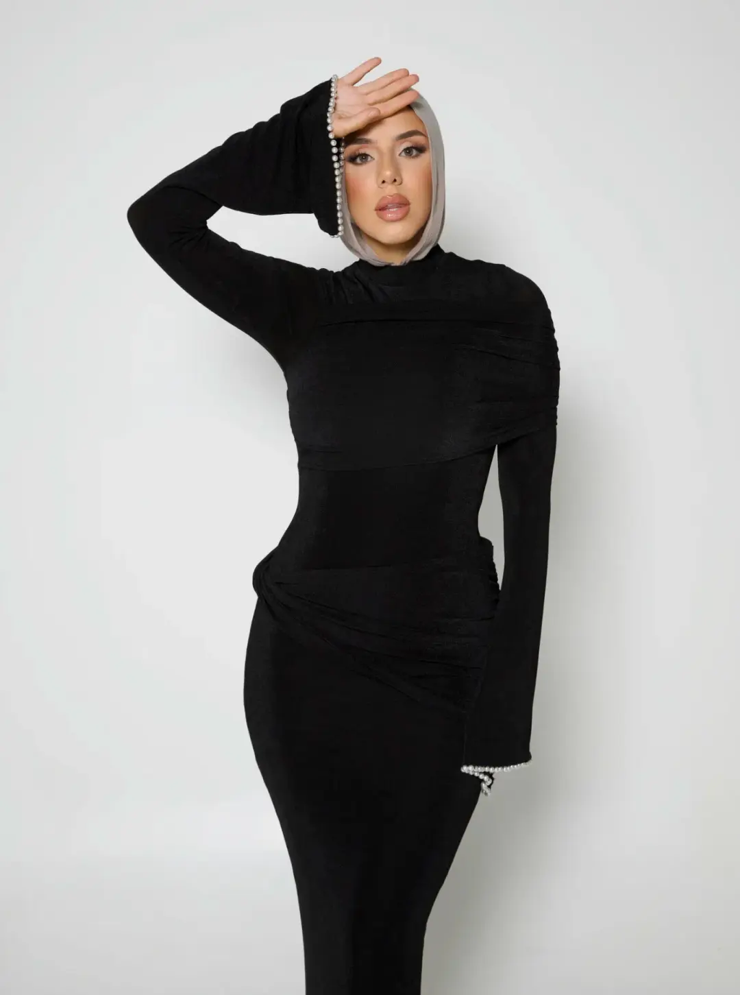 Alaía Muse Luna Pearl Sleeve Maxi Dress Black Size S / AU 8 for rent on The Volte - main image