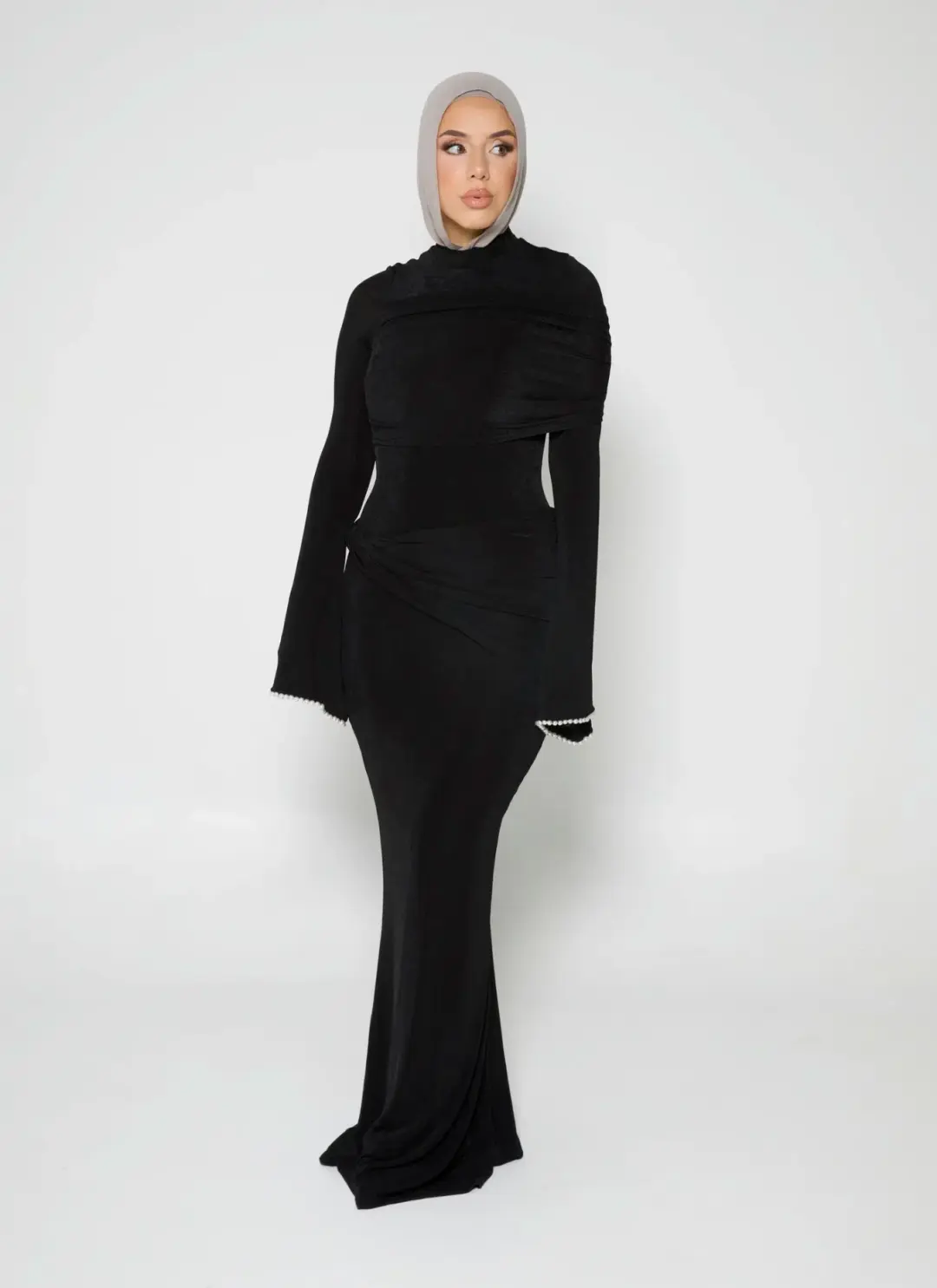Alaía Muse Luna Pearl Sleeve Maxi Dress Black Size S / AU 8 for rent on The Volte - main image