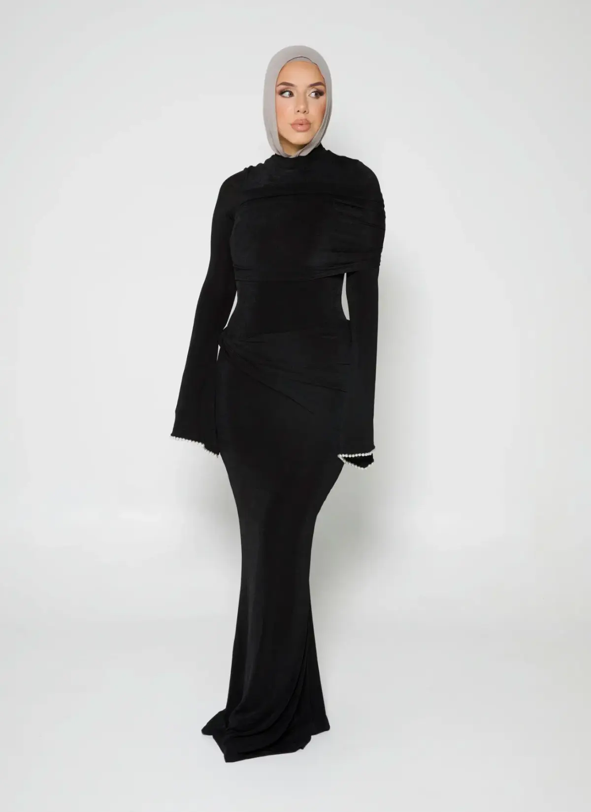Alaía Muse Luna Pearl Sleeve Maxi Dress Black Size S / AU 8 - Image 2