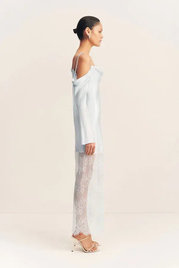 Shona Joy Labyrinth Lace Long Sleeve Maxi Dress Pale Blue Size 14 - Image 3