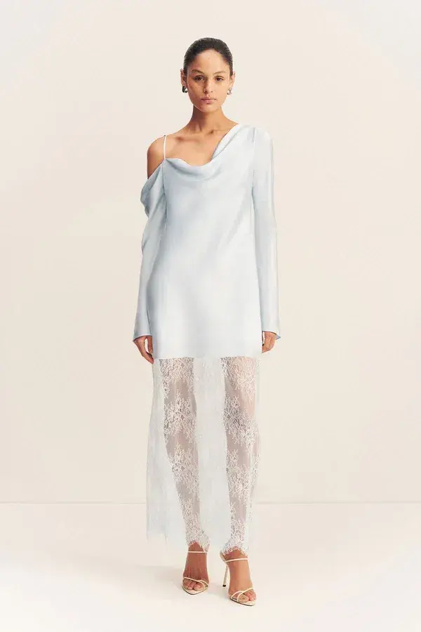 Shona Joy Labyrinth Lace Long Sleeve Maxi Dress Pale Blue Size 14 - Image 1
