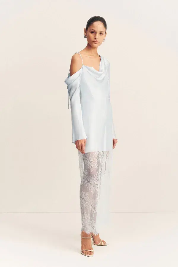 Shona Joy Labyrinth Lace Long Sleeve Maxi Dress Pale Blue Size 14 - Image 2