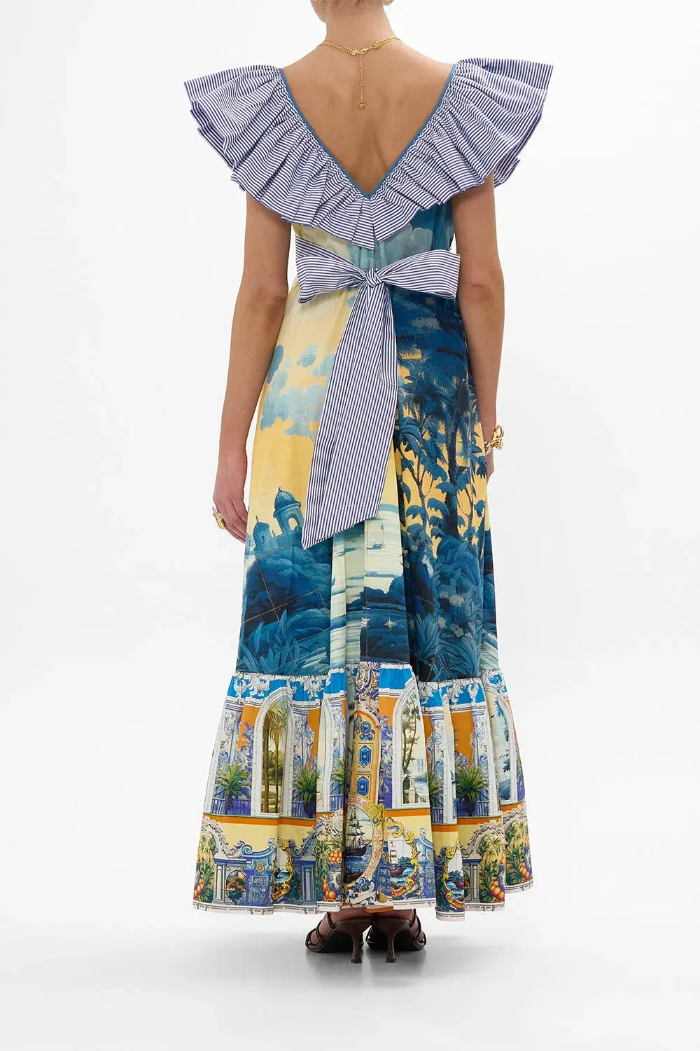 Camilla frill neck dress with hardware Song of Saint Anthony XS/S maxi for rent on The Volte - main image