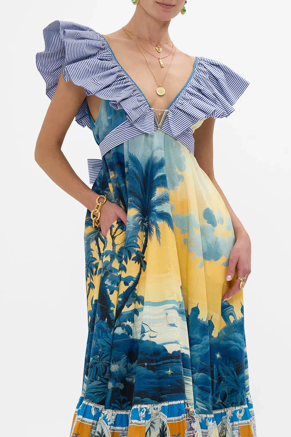 Camilla frill neck dress with hardware Song of Saint Anthony XS/S maxi for rent on The Volte - main image