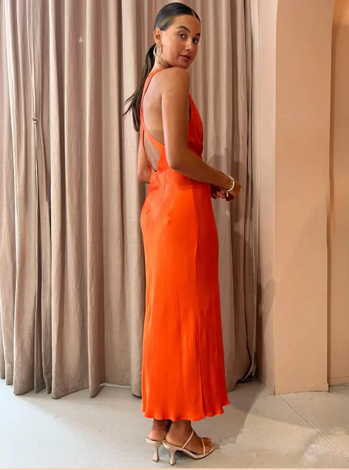 Shona Joy Plunged Cross Back Midi Dress in Hibiscus Size 12  - Image 4