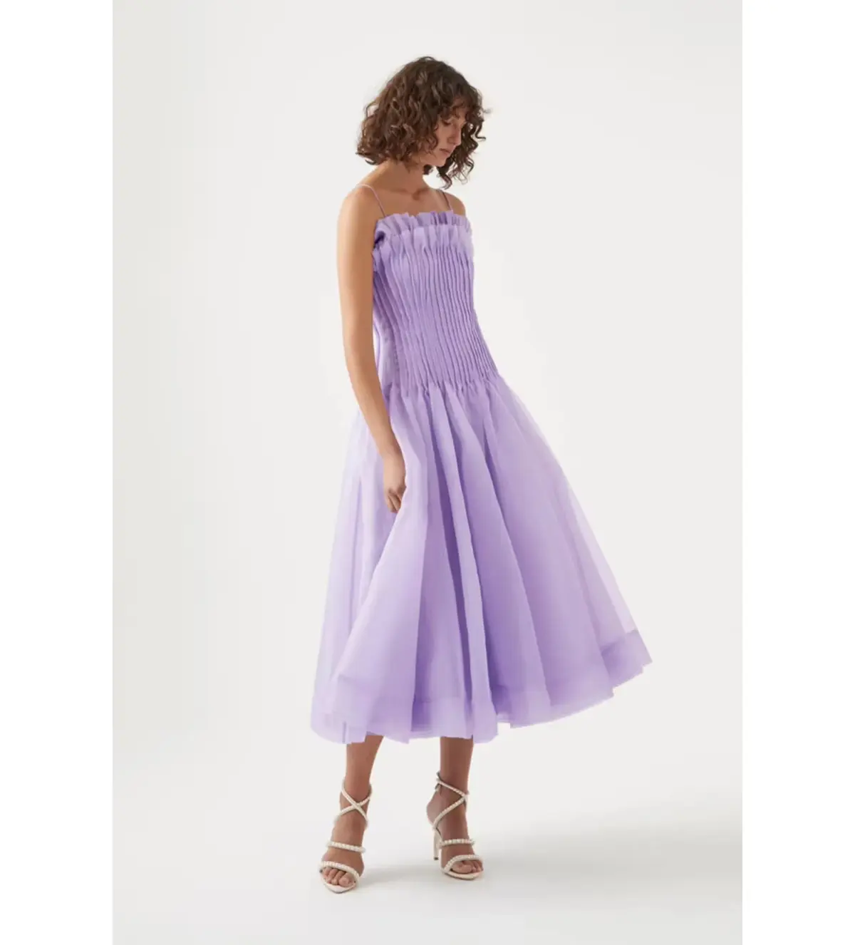 Aje Horizon Pintucked Midi Dress Lilac Size 6 - Image 4