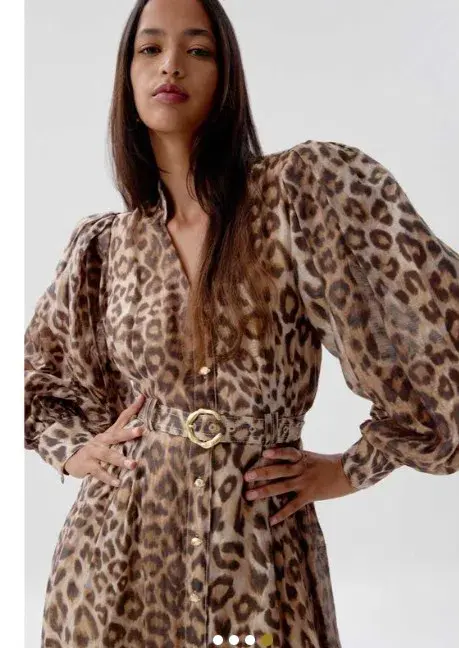 Aje Isabella Leopard Print Midi Shirt Dress in Brown Size AU 16 - Image 3