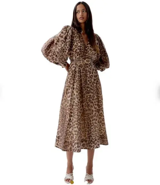 Aje Isabella Leopard Print Midi Shirt Dress in Brown Size AU 16 - Image 1