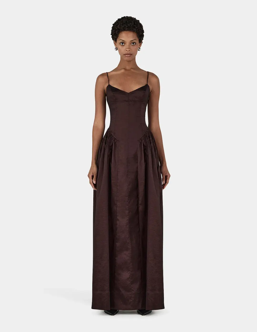 Hansen and Gretel Bellini Taffeta Floor Length Gown in Chocolate Brown Size 6/XS for rent on The Volte - main image