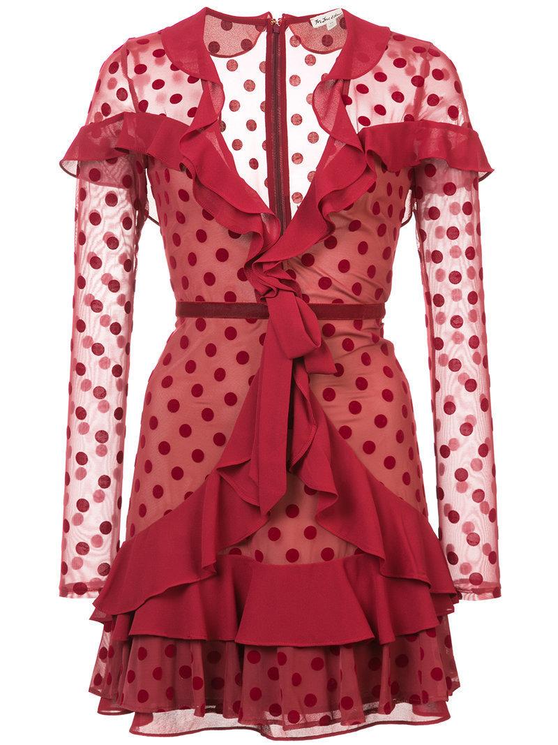FOR LOVE AND LEMONS DOTTY MINI DRESS IN BERRYDOT RED size 6