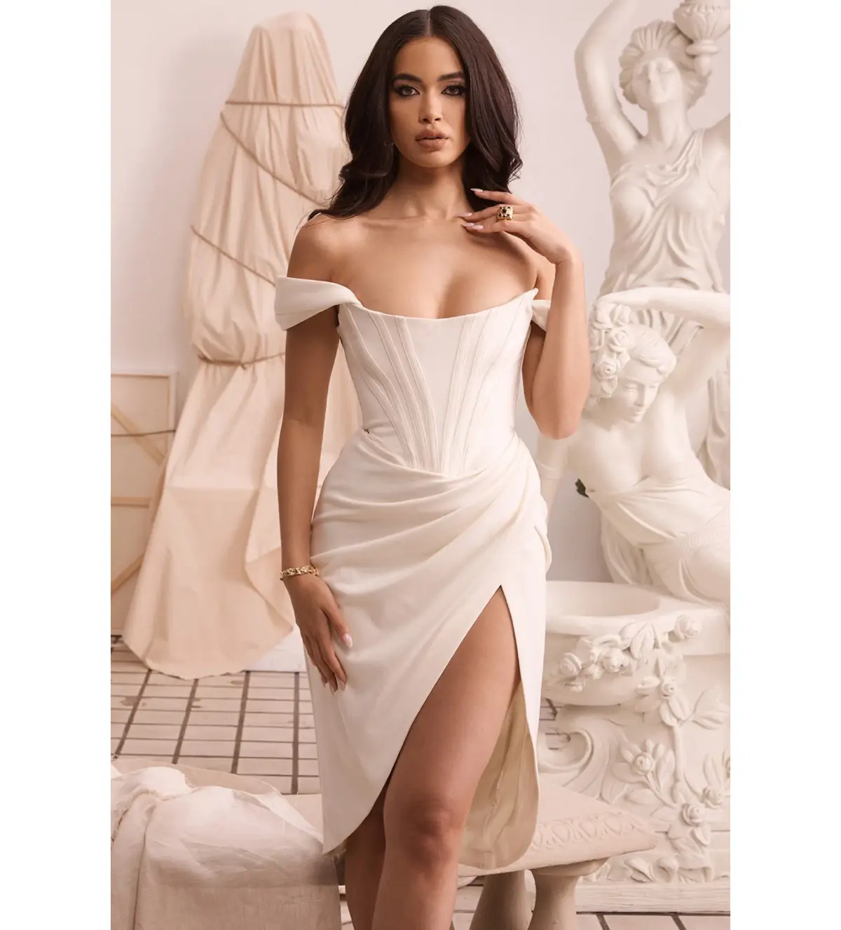 House Of CB Loretta Midi Dress Ivory Size 8/XS - Image 2
