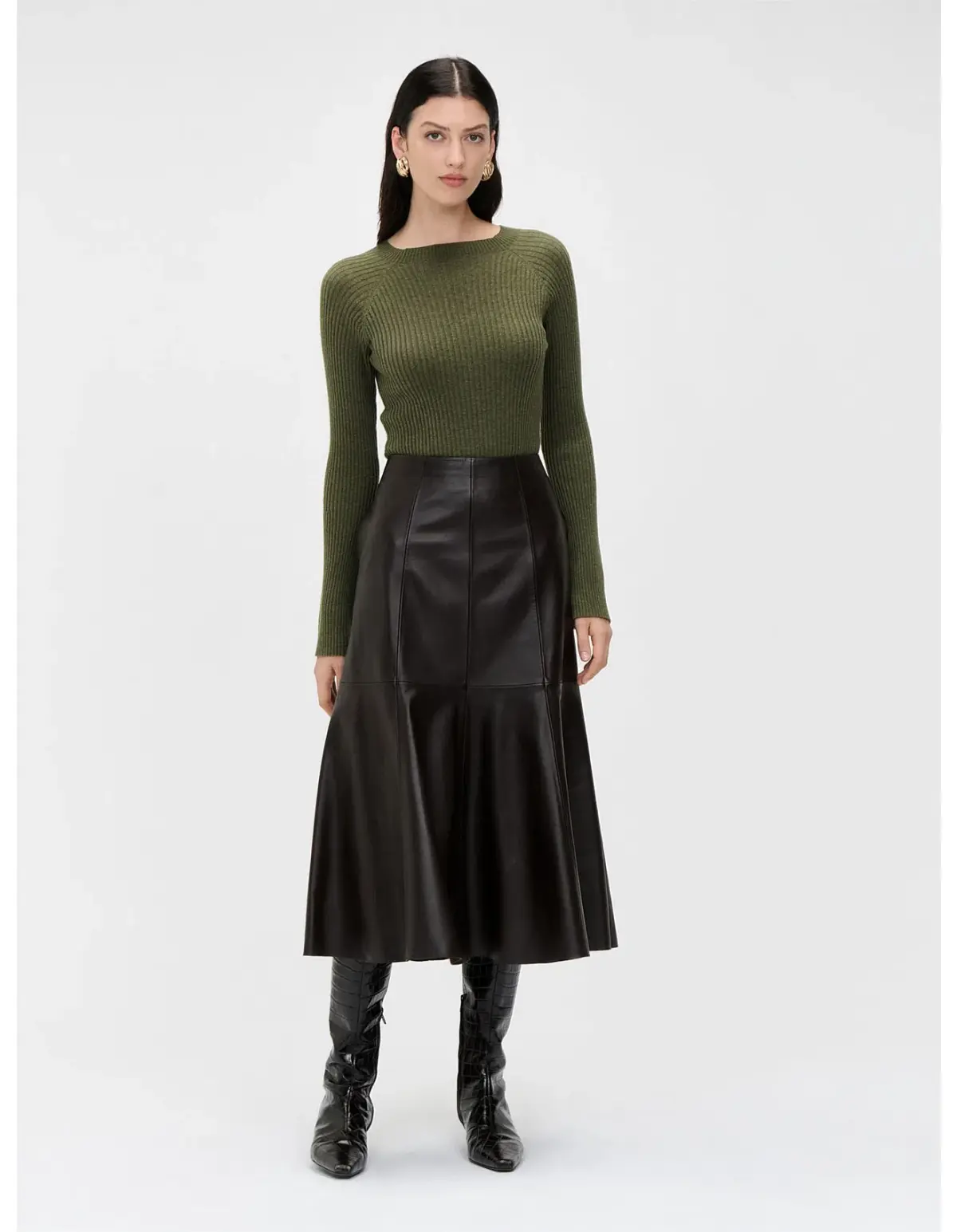 Veronika Maine Olive Merino Cotton Flared Sleeve Knit Size 8/S - Image 2